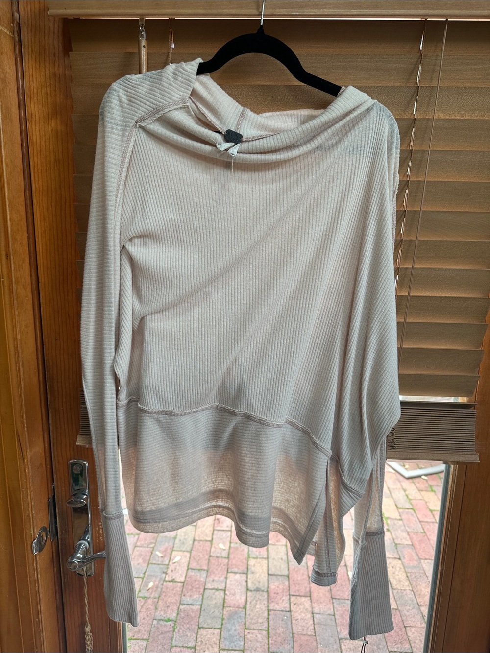 Free People Cream Ribbed Cowl Neck Pullover